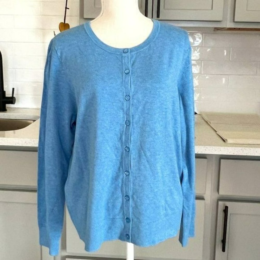Charter Club Fine Gauge Long Sleeve Blue Cardigan Size XL NWT